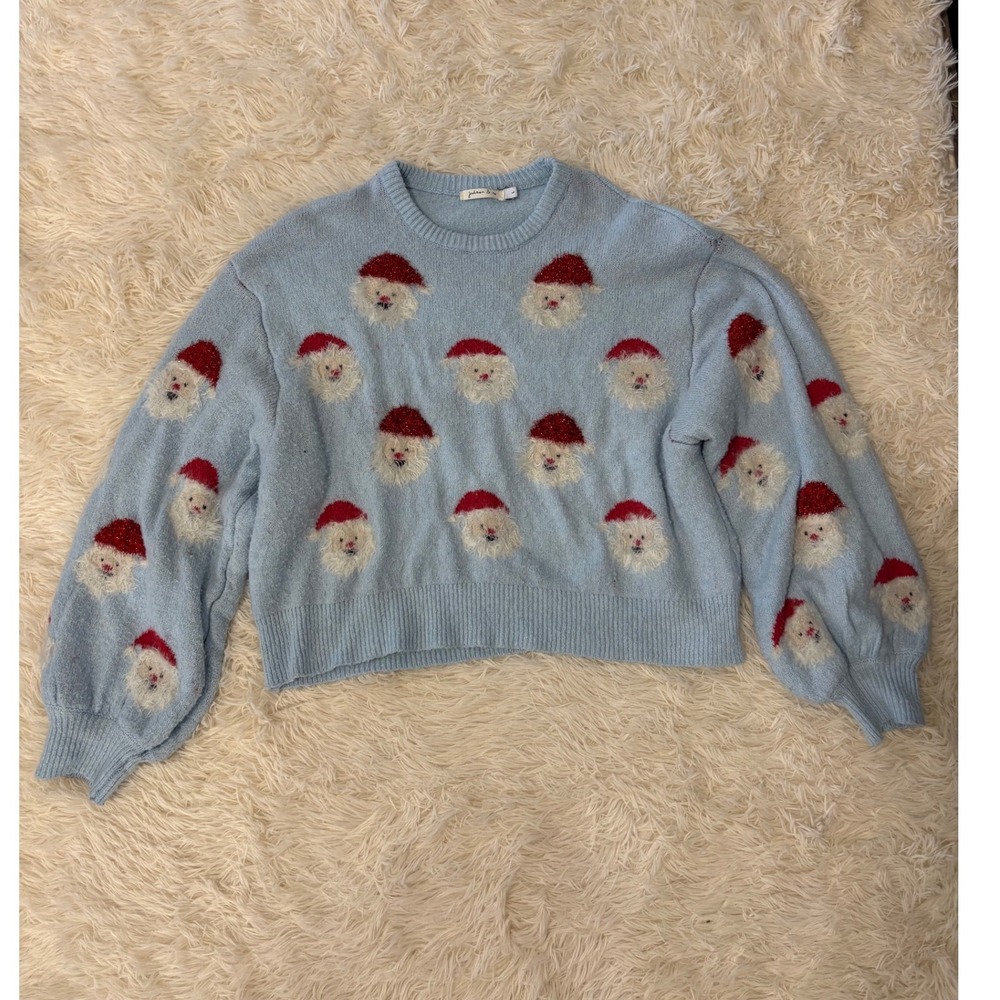 Judson‎ & Co. Light Blue Santa Sweater w/ Puffy sleeves Christmas Knit Large